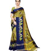 Light green embroidered cotton silk saree with blouse