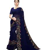 Blue embroidered georgette saree with blouse