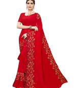 Red embroidered georgette saree with blouse