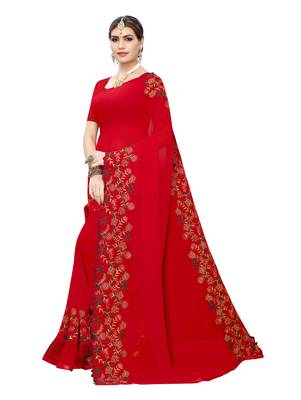 Red embroidered georgette saree with blouse 2