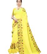 Yellow embroidered georgette saree with blouse