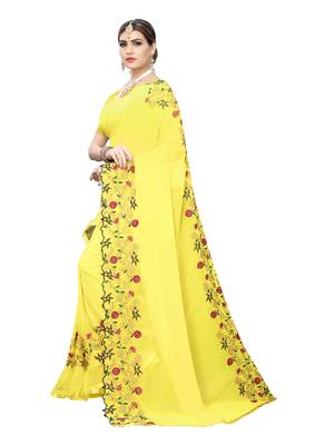 Yellow embroidered georgette saree with blouse 2