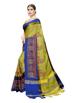 Green embroidered cotton silk saree with blouse 2