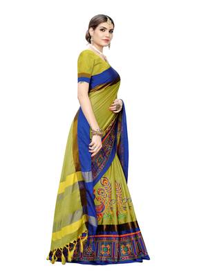 Green embroidered cotton silk saree with blouse 3