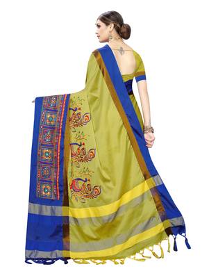Green embroidered cotton silk saree with blouse 4