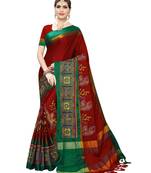 Red embroidered cotton silk saree with blouse