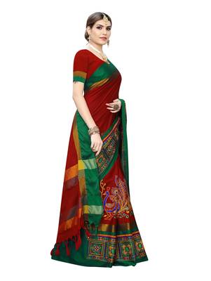 Red embroidered cotton silk saree with blouse 3