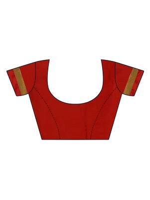 Red embroidered cotton silk saree with blouse 5