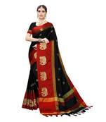 Black embroidered cotton silk saree with blouse
