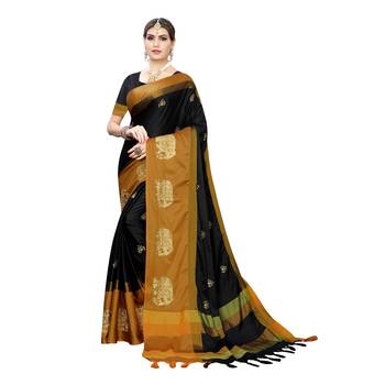Black embroidered cotton silk saree with blouse 1