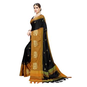 Black embroidered cotton silk saree with blouse 2