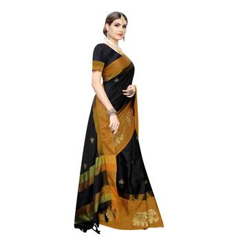 Black embroidered cotton silk saree with blouse 3