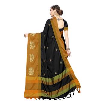 Black embroidered cotton silk saree with blouse 4
