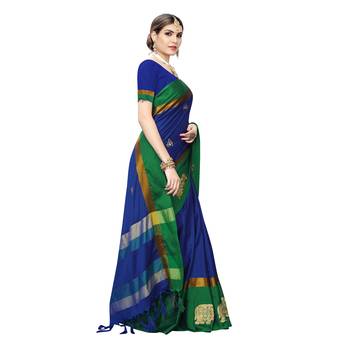 Blue embroidered cotton silk saree with blouse 3