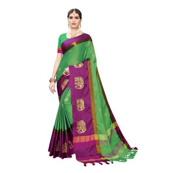 Green embroidered cotton silk saree with blouse 1