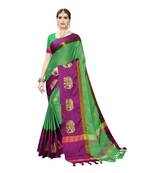 Green embroidered cotton silk saree with blouse