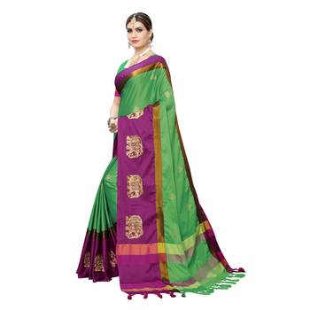 Green embroidered cotton silk saree with blouse 2