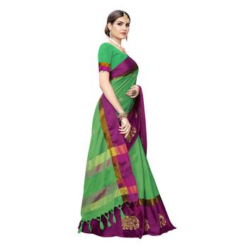 Green embroidered cotton silk saree with blouse 3