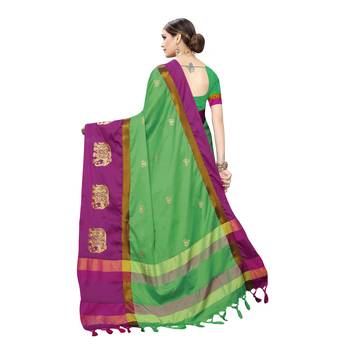 Green embroidered cotton silk saree with blouse 4