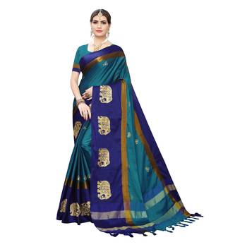 Light blue embroidered cotton silk saree with blouse 1