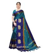 Light blue embroidered cotton silk saree with blouse