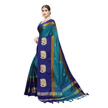Light blue embroidered cotton silk saree with blouse 2