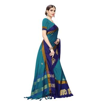 Light blue embroidered cotton silk saree with blouse 3
