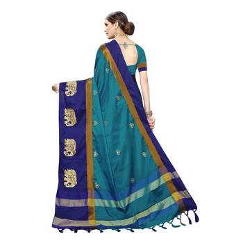 Light blue embroidered cotton silk saree with blouse 4