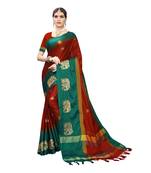 Red embroidered cotton silk saree with blouse