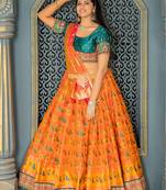 Peach zari banarasi semi stitched lehenga