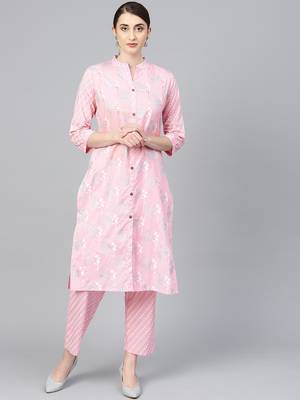 Pink woven cotton kurta-sets 1