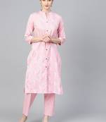 Pink woven cotton kurta-sets