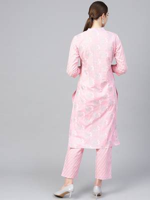 Pink woven cotton kurta-sets 2