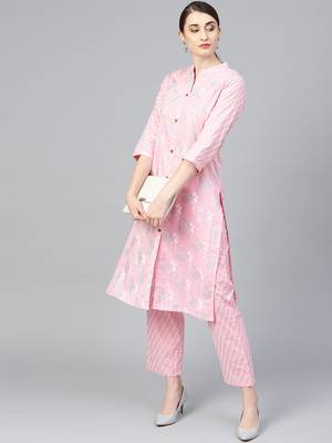 Pink woven cotton kurta-sets 3