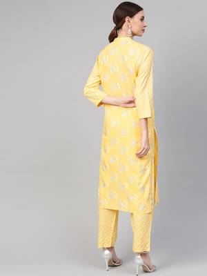 Yellow woven cotton kurta-sets 2