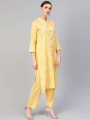 Yellow woven cotton kurta-sets 4