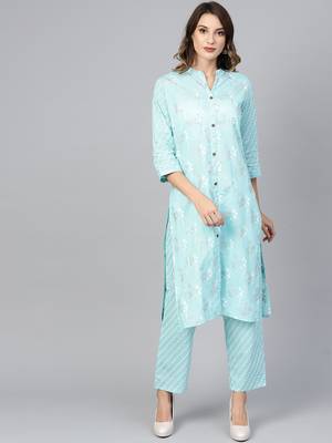 Blue woven cotton kurta-sets 1
