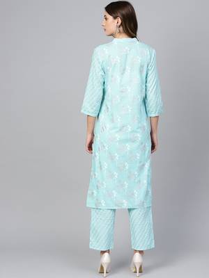 Blue woven cotton kurta-sets 2