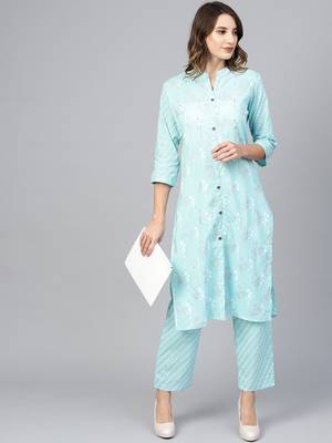 Blue woven cotton kurta-sets 3