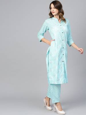 Blue woven cotton kurta-sets 4