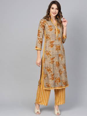 Mustard woven rayon kurta-sets 1
