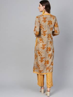 Mustard woven rayon kurta-sets 2