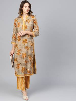 Mustard woven rayon kurta-sets 3