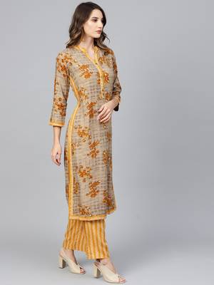 Mustard woven rayon kurta-sets 4
