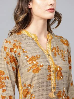 Mustard woven rayon kurta-sets 5
