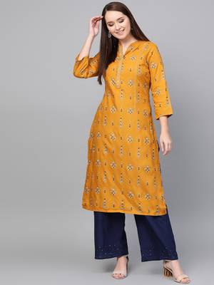 Mustard woven rayon kurta-sets 1
