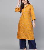 Mustard woven rayon kurta-sets