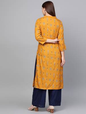 Mustard woven rayon kurta-sets 2