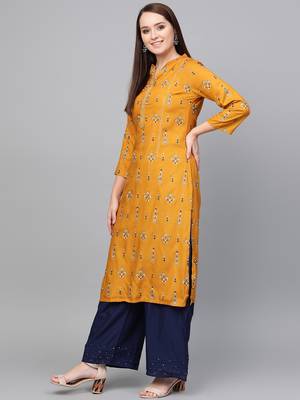 Mustard woven rayon kurta-sets 3