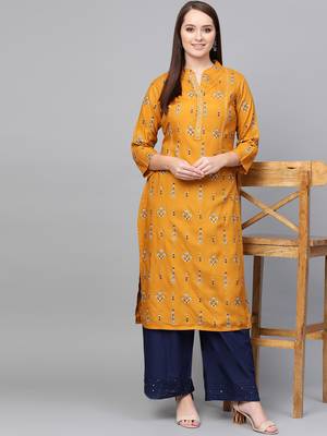 Mustard woven rayon kurta-sets 4